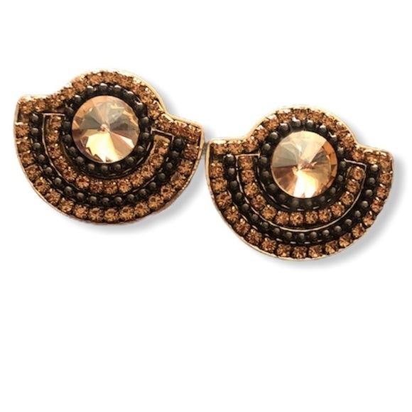Oversized stud earrings. Black and gold. NWOT - Picture 1 of 2
